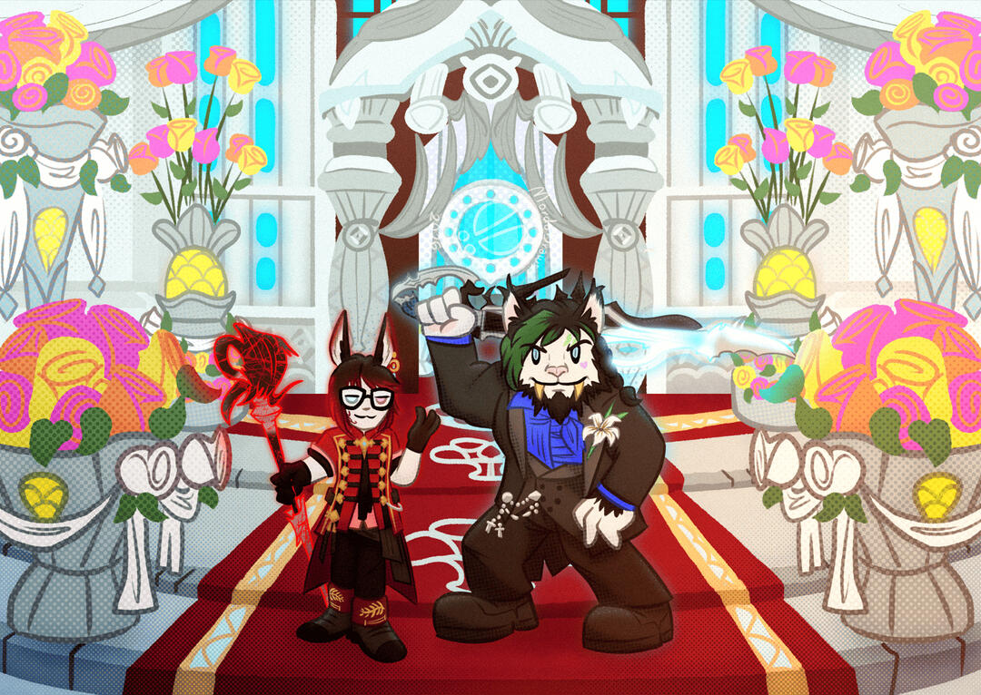 Full Body Commission with shading, detailed background and two characters.